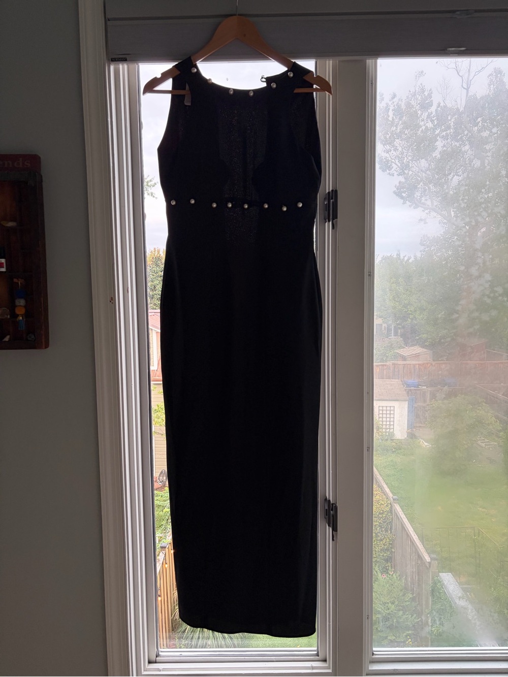 Watters and Watters Black Sleeveless Maxi Dress with Pearl Accents